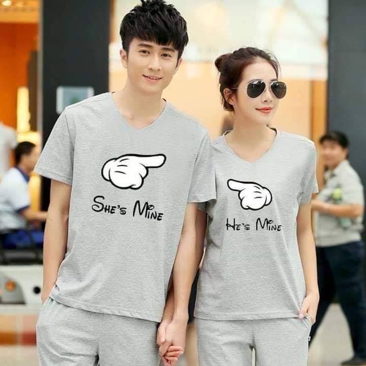 Hes mine Shes mine Couple set with shorts (Gray)