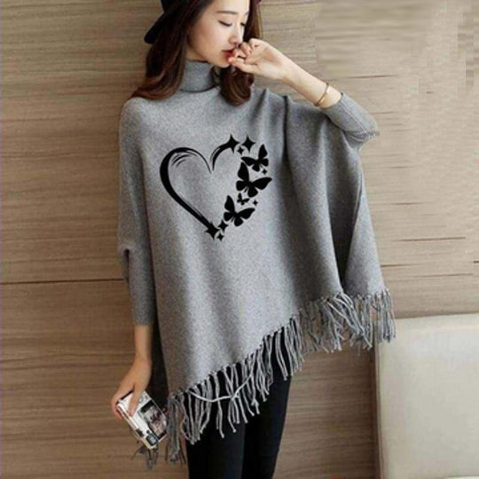 Black Love Butterfly Printed Poncho