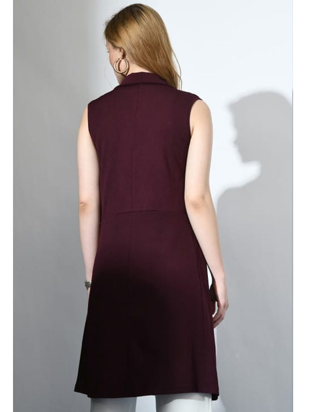 Ladies Maroon Sleeveless Trench coat