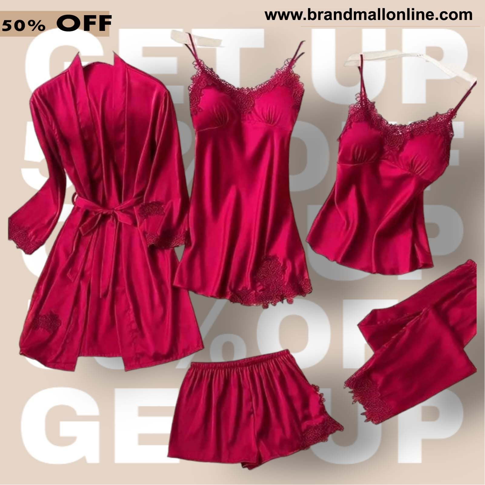 5 piece nightwear set for girls  Red