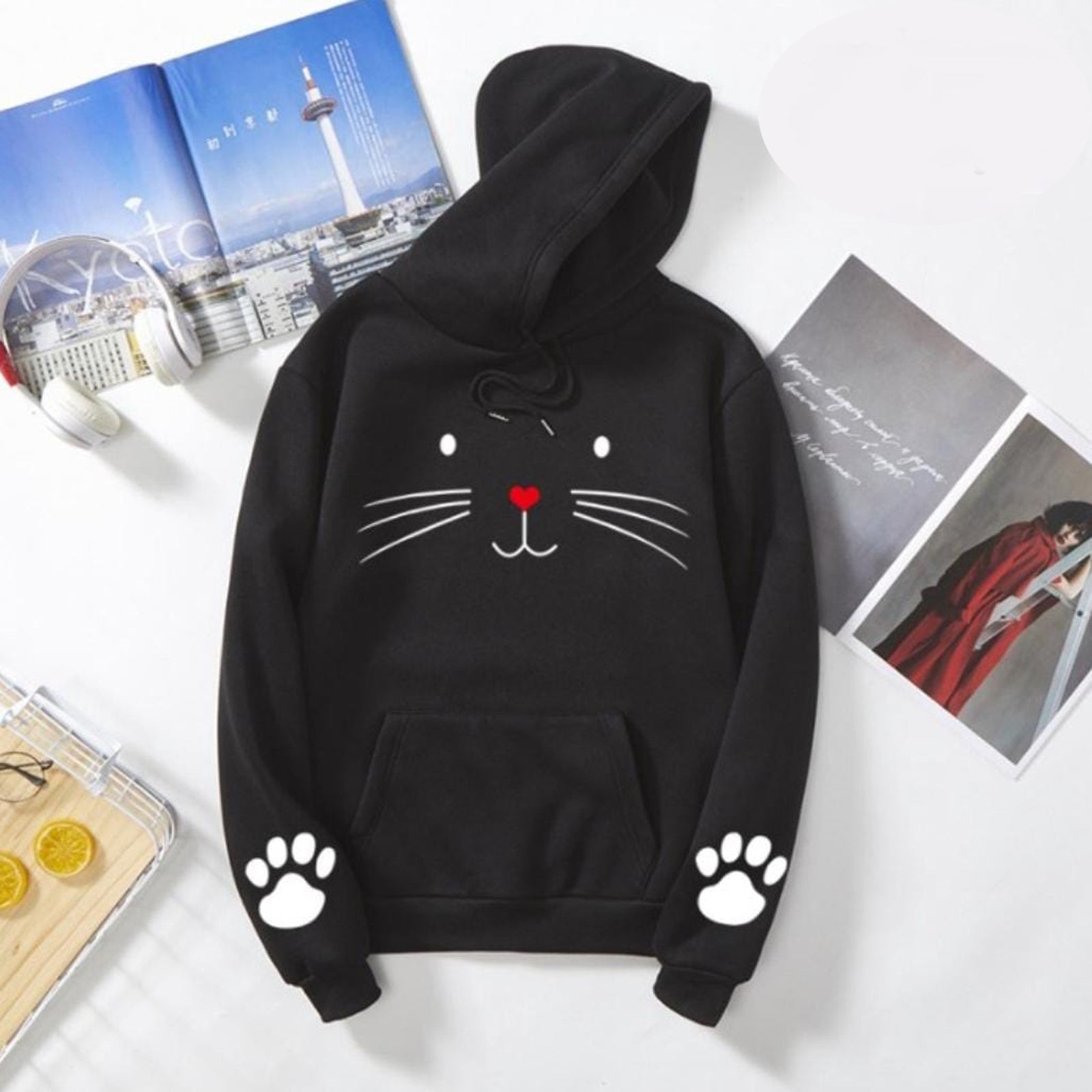 Ladies Meow printed hoodies